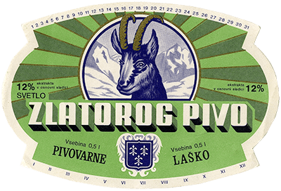 ZLATOROG PIVO okoli leta 1960, svetlo pivo s stopnjo alkohola 4,5 %.